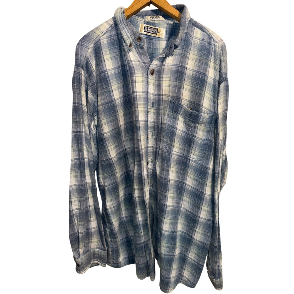 HB Company Mens Flannel Shirt Blue Plaid Long Sleeve Button Down 2XT Cotton